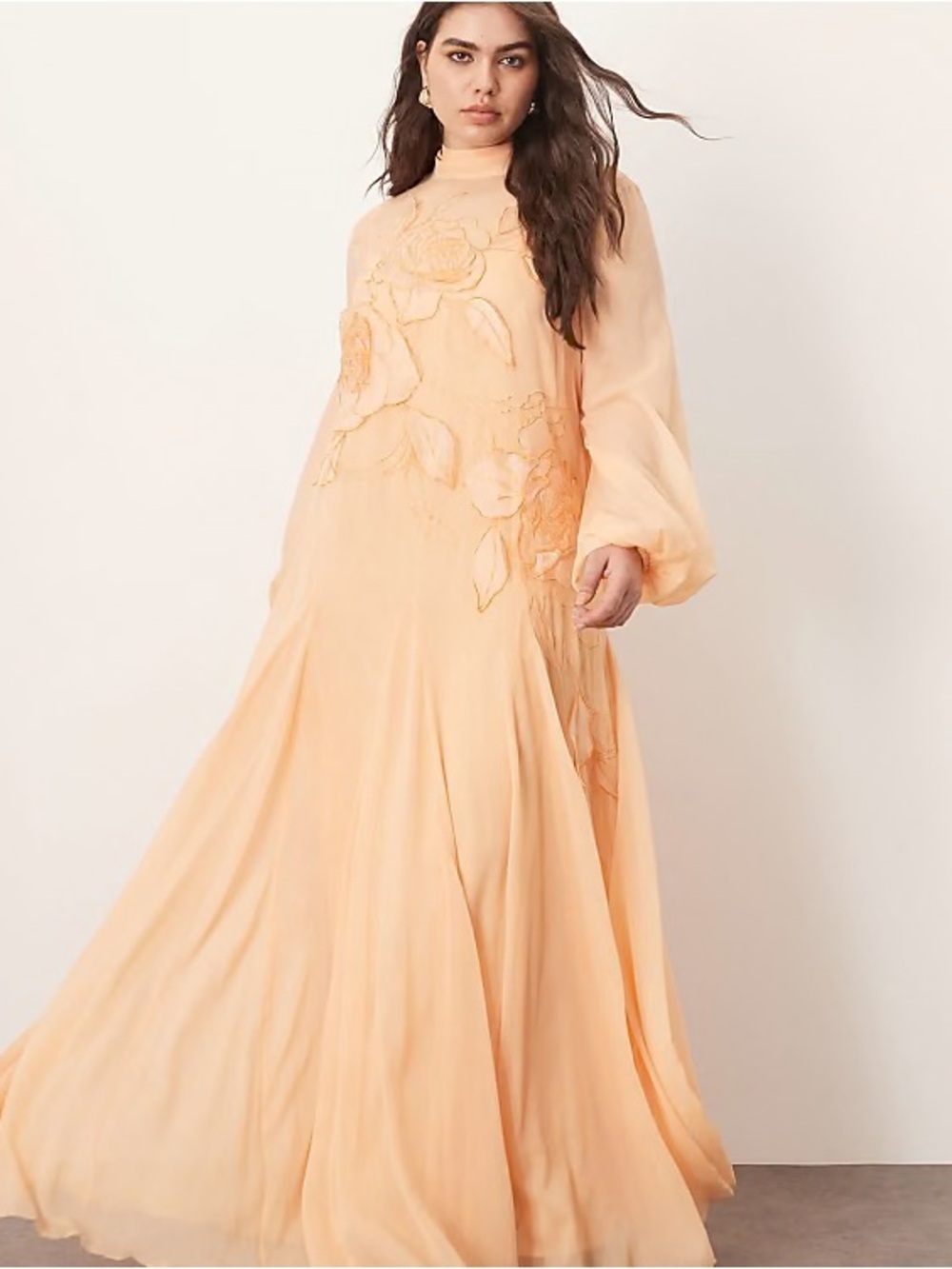 Arrange Peach Floral Appliqué Maxi Dress - Women